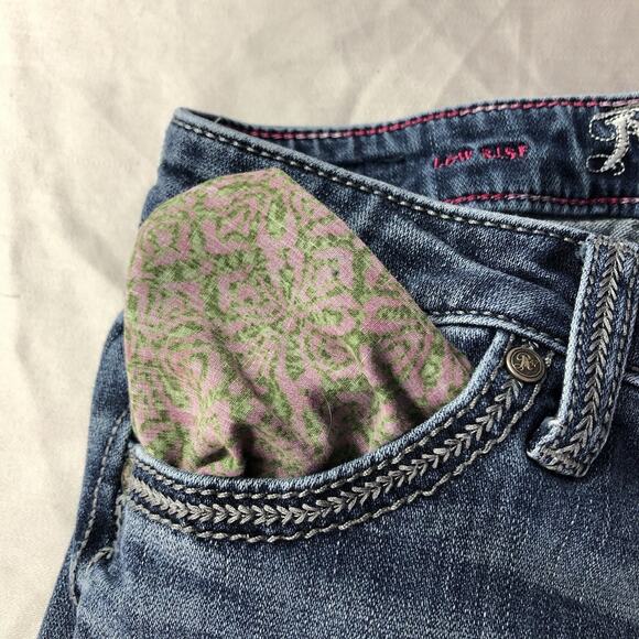 Rock 47 By Wrangler Jeans 28 x 30 Women Boot Cut Studded Pockets Low Rise Blue - Picture 12 of 14